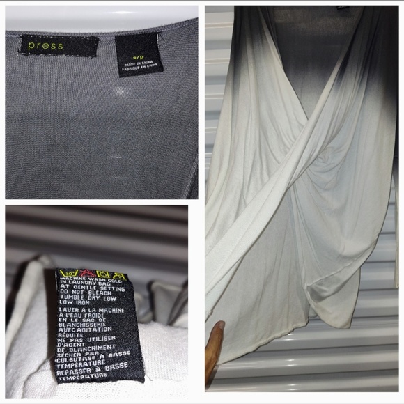 Press Sweater Ombre Drape Front Batwing Sleeves Gray/White Women's Small Petite - Picture 3 of 4
